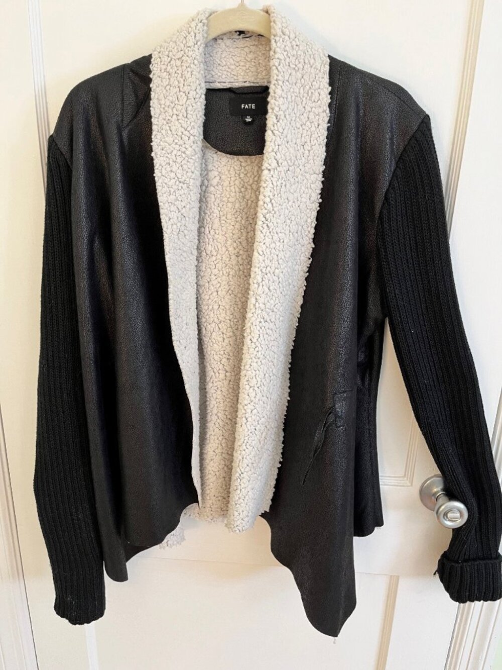 FATE LEATHER JACKET with SWEATER SLEEVES, Size M